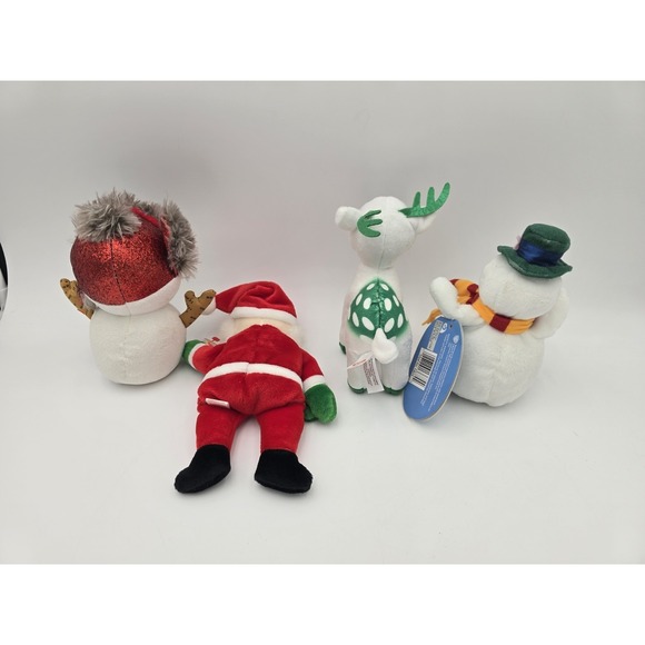 Lot Of 4 Beanie Plush Christmas Toys Reindeer Santa Frosty Snowman Ty & Gemmy - Picture 2 of 14